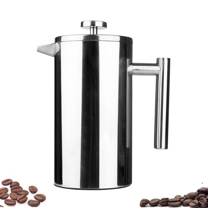 Highwin Small Stainless Steel French Press, 12oz Dual-Filter Coffee Plunger Pot Brewer and Maker for Individual Serving, Silver - Image 1